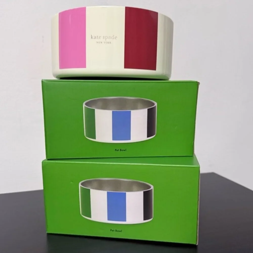 Kate Spade‎ Stainless Steel Striped Dog Bowl | 32 oz. | Brand NEW
